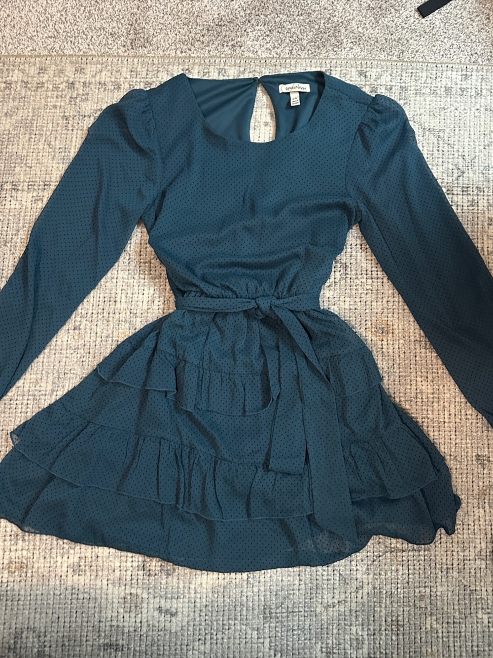 Speechless Teal Long Sleeve Tiered Ruffle Dress